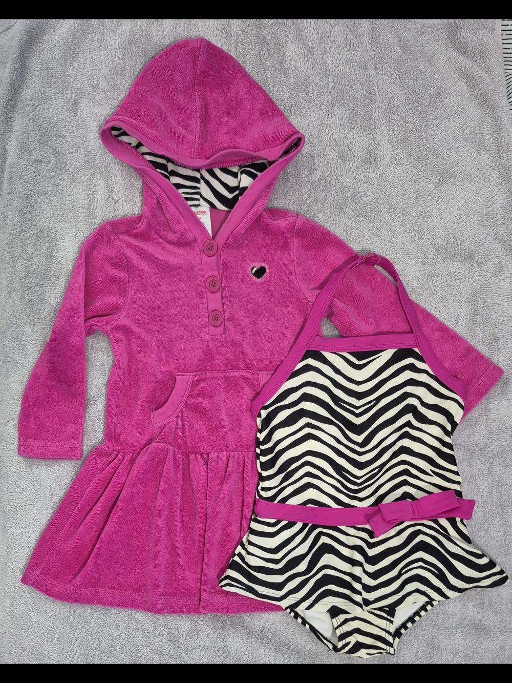 Gymboree Hot Pink Hooded Dress and Zebra Print Swimsuit